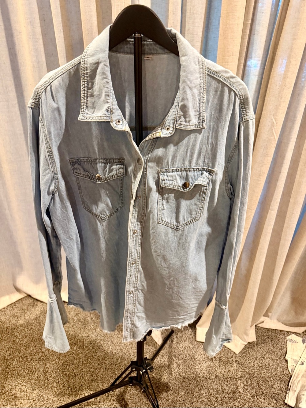 Light Blue Denim Button-Up Shirt with flare cuffs